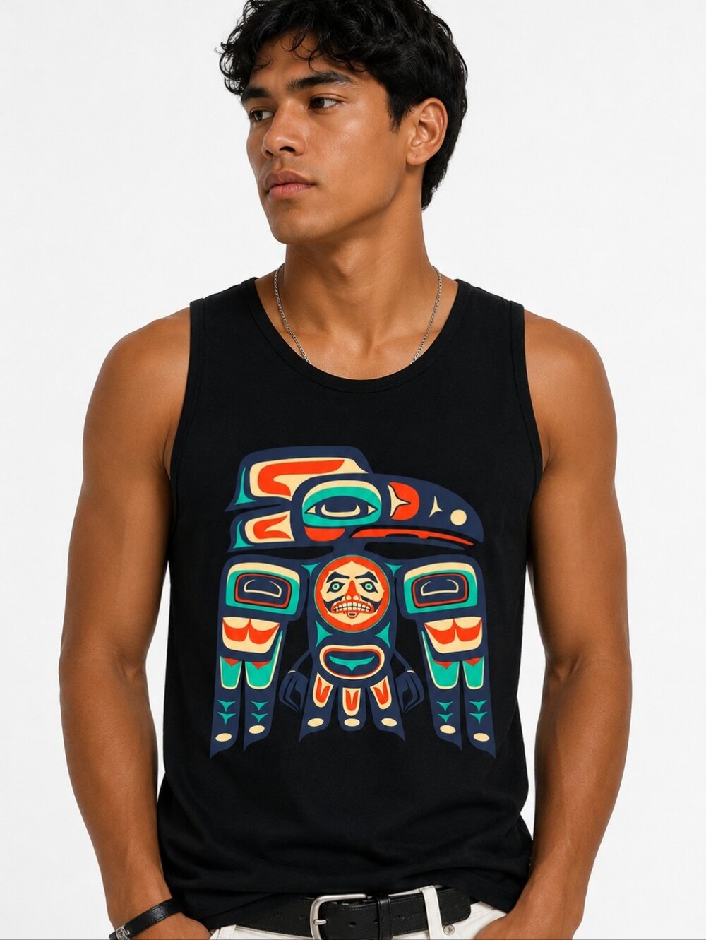 🔥 NEW Men’s Medium Black Tank – Bold Indigenous Graphic Print